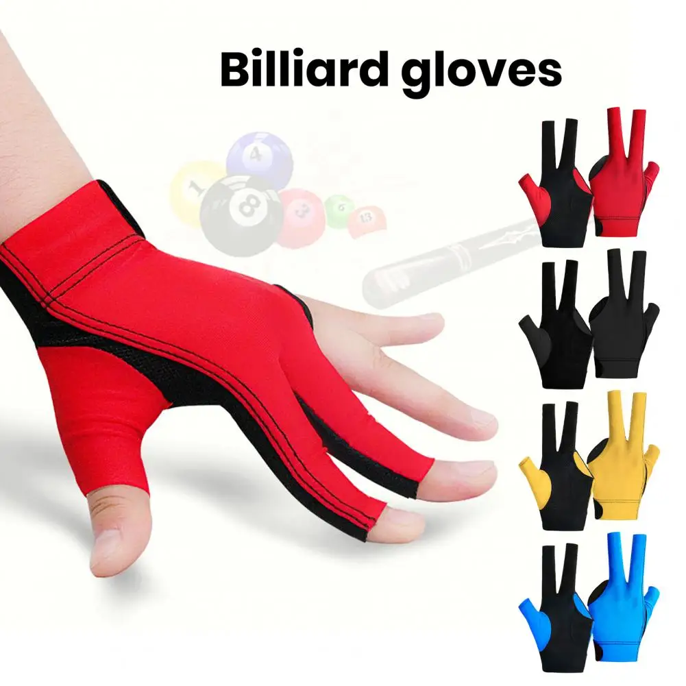 1Pc 3 Fingers Billiards Glove Anti-slip Sweat-absorbing Left Hand Snooker Cue Sport Glove Billiards Three Fingers Snooker Gloves