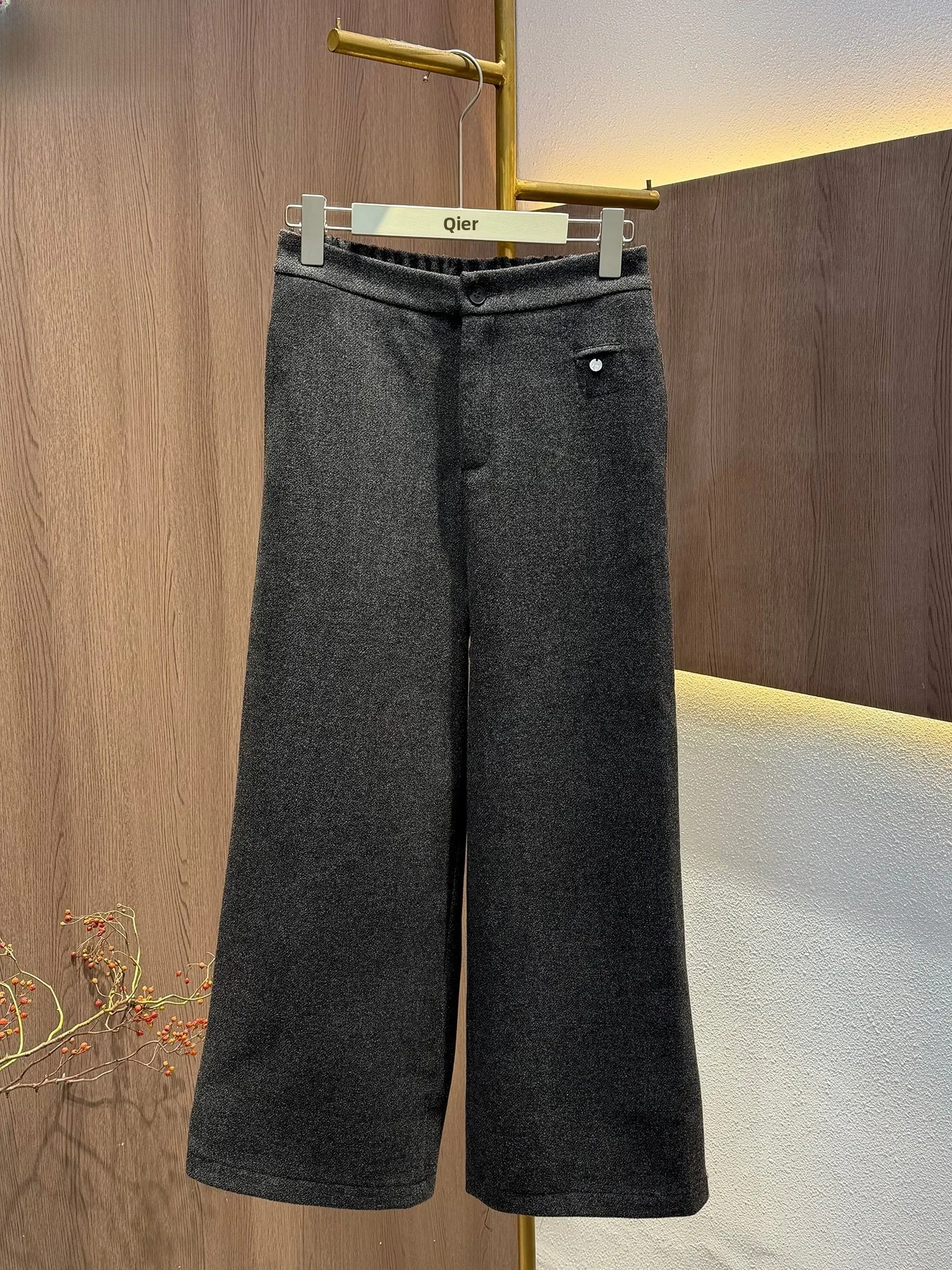 

Теплые шерстяные брюки с широкими штанинами для женщин среднего и старшего возраста, модные, с высокой талией, утягивающие, длинные, на пуговицах