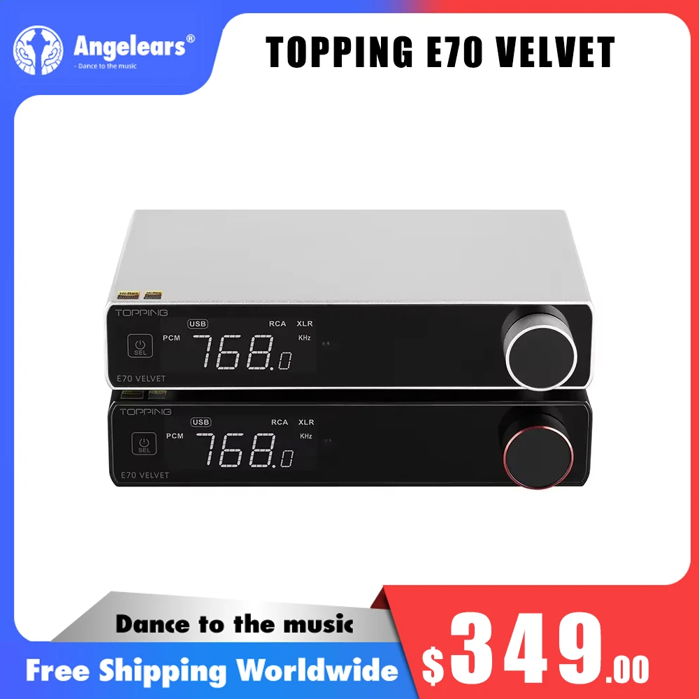 TOPPING E70 VELVET AK4499EX Decoder XU316 DSD512 PCM768kHz Bluetooth 5.1 LDAC 24Bit/96kHz with Remote Control E70V DAC