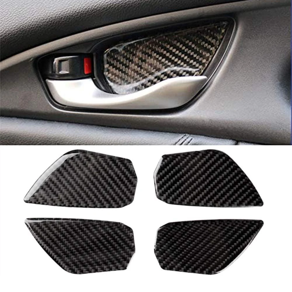 Classic-Car Carbon Fiber Door Wrist Trim Inner Door Handle Decoration Cover For Honda Civic 10Th Gen 2020 2019 2018 2017 2016 view 4