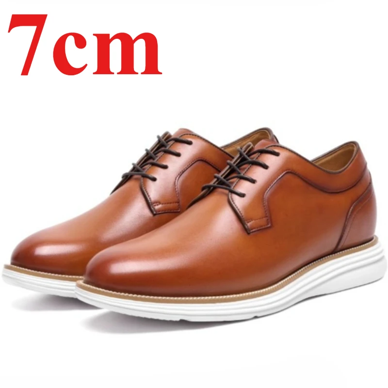 

Brown Height Increasing Formal Shoes Men's Dress Shoes 7cm Genuine Leather Commuting Business Comfortable Casual Derby Shoes Man