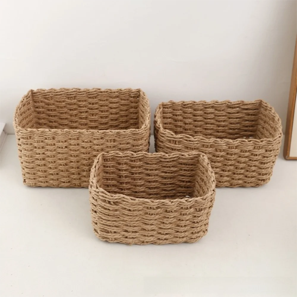 High Quality Handwoven Storage Basket Square Open Design Desktop Organizer Versatile Storage Bins Home Organizer