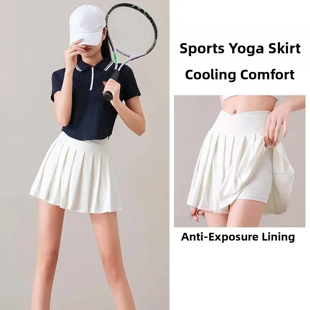 

Combined in One High Waist Pleated Skirt Tight Breathable Tennis Short Fillibeg Solid Color Anti-emptied Elastic Pants Skirt
