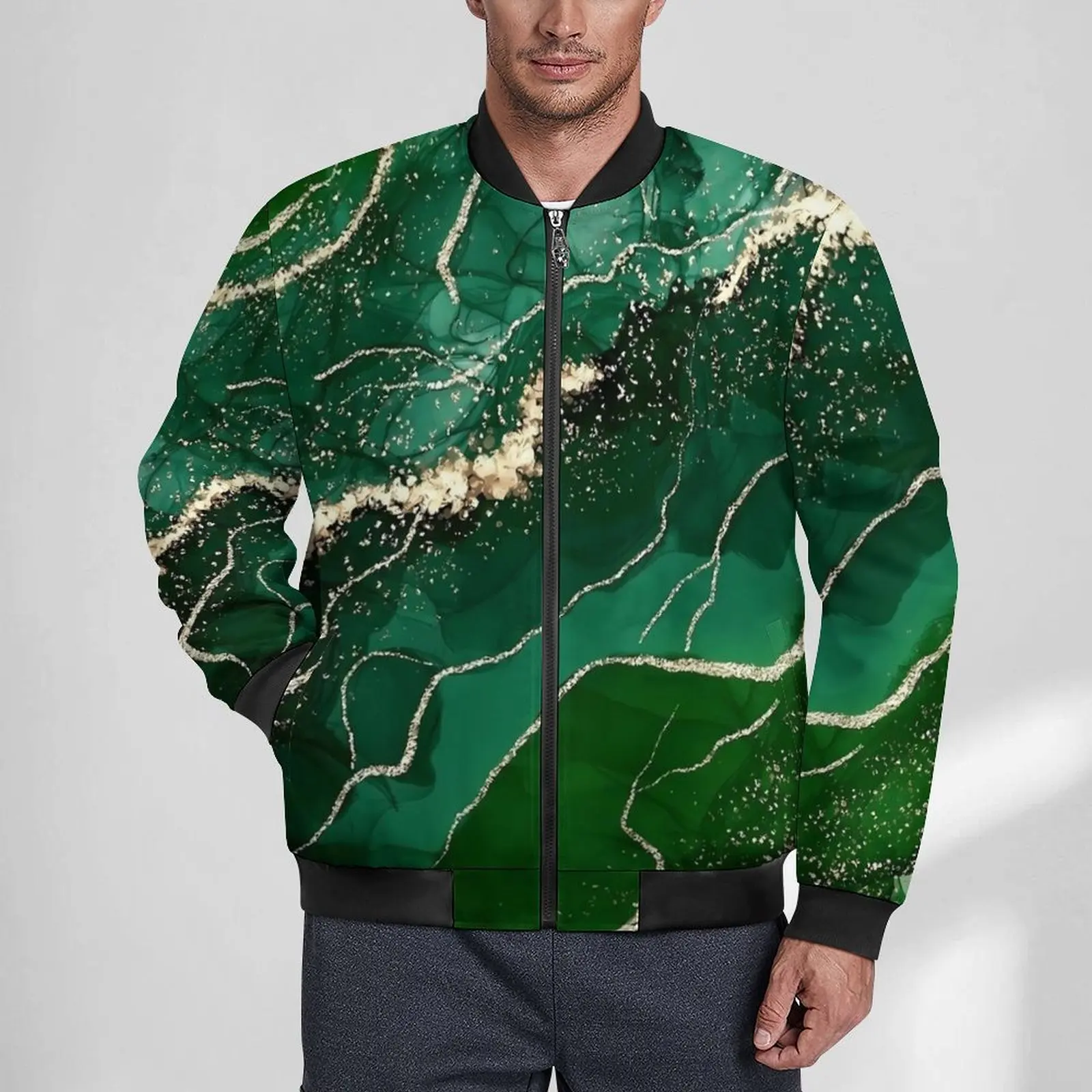 

Green And Gold Marble Jackets Waterproof Autumn Coats Male Street Fashion Casual Jacket Custom Outerwear Oversized Windbreak