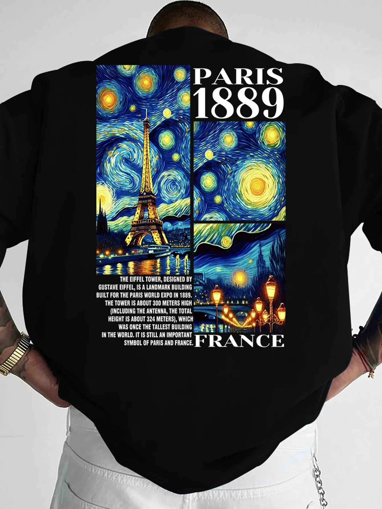 Paris 1889 Starry Night Eiffel Tower Oversized Tee