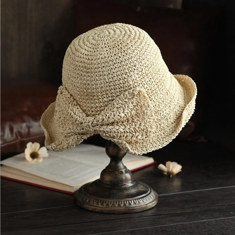 Women\'s Sun Hat Big Bow Wide Brim Floppy Summer Hats for Women Beach Panama Straw Hat Sun Protection Visor Femme Cap Straw Hat