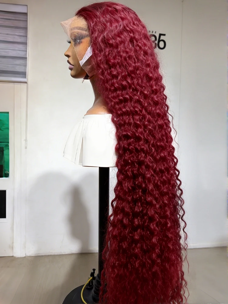 

36 Inch Burgundy 99j Deep Wave Frontal Wig Colored Curly Human Hair Wigs 220 230 Density 13x4 Hd Lace Frontal Human Hair Wigs
