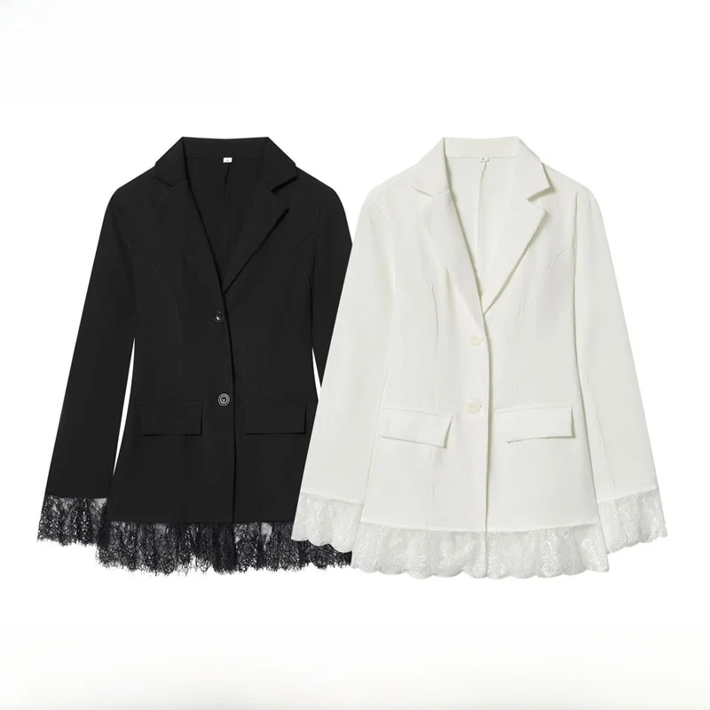 

Faionable Autumn Winter New Arrival Women's Lace Patchwork Suit Jaet Waist-Cinching Sli Breathable Polyester Fiber