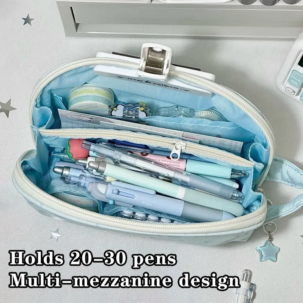 1pc Cute Sea Salt Blue Pencil Case with Handle Large Capacity Pen Bag Shell Print Stationery Bag Gift