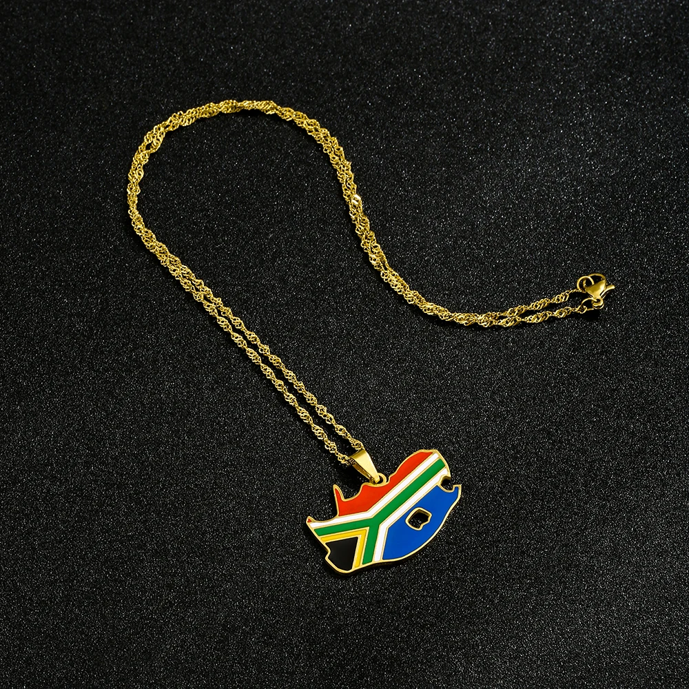 Mode Zuid-Afrika Kaart Vlag Hanger Ketting Rvs Mannen Vrouwen Afrikaanse Kaarten Sieraden Gift