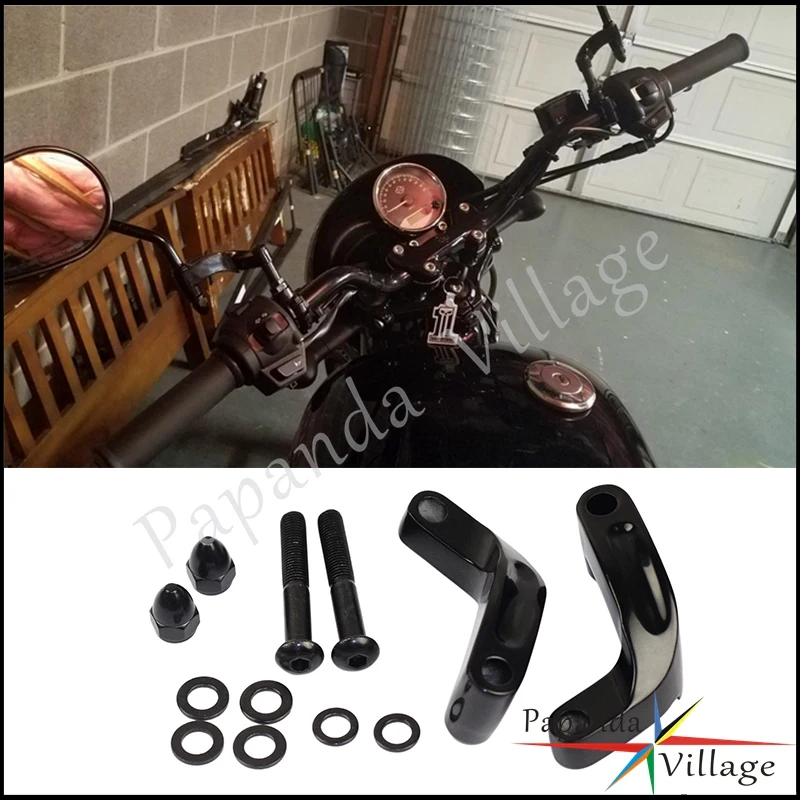 Motorbike Black Mirror Riser Relocation Extension Adaptors Kits For Harley Breakout FXS Dyna FXD Fatboy Heritage Softail 2006-14