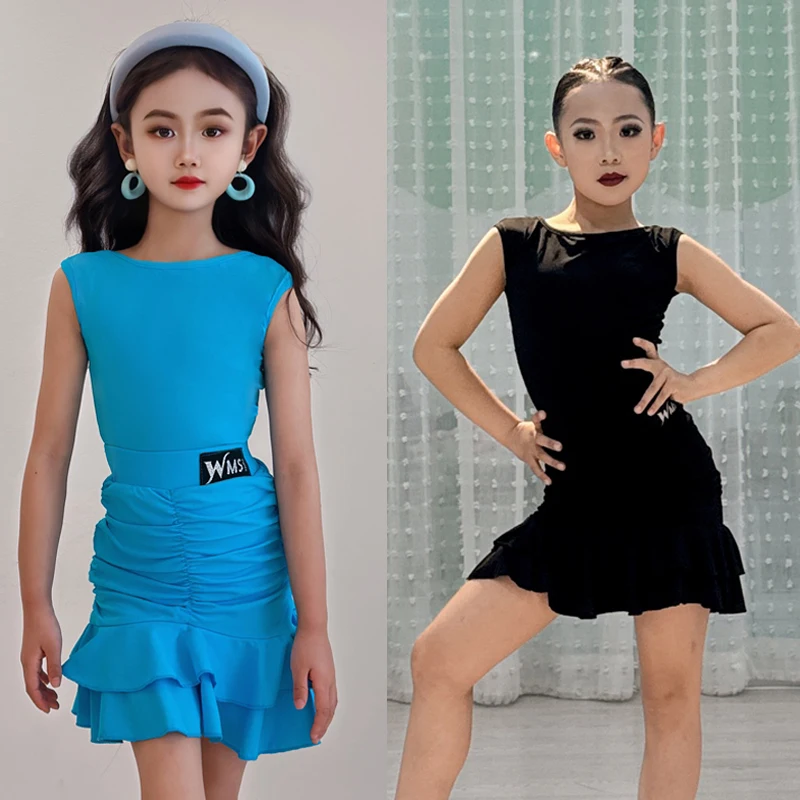 

Kids Performance Dancing Dresses Girls Latin Dance Competition Dress Sleeveless Latin Top Cake Skirt Training Clothes SL12702