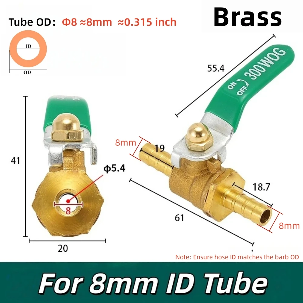 Brass Handle Valve Extra Thick8mm 10mm 12mm Hose Barb Inline Brass Water Oil Air Gas Fuel Line Shutoff Ball Valve Pipe Fittings
