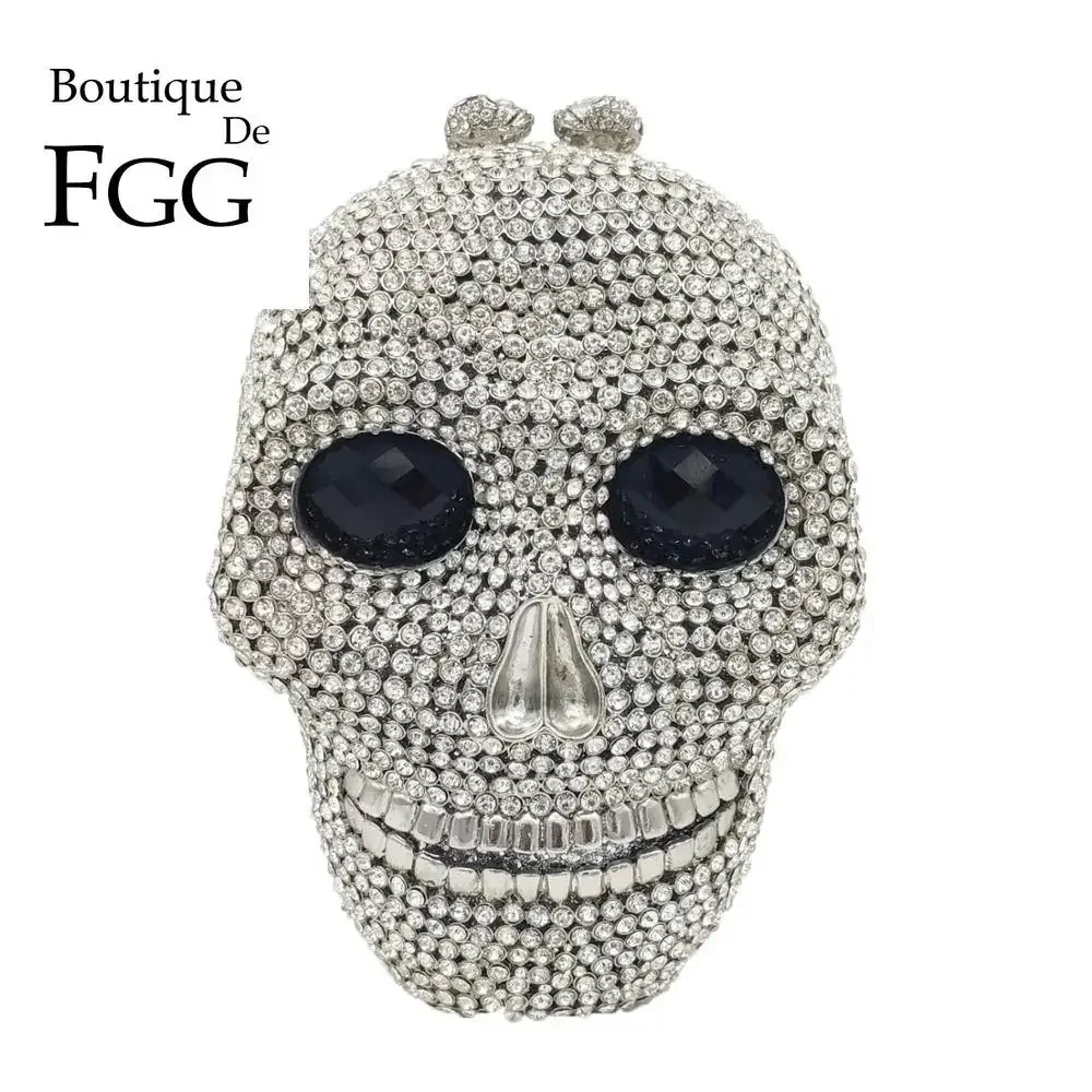 Boutique De FGG (disponibile) Halloween Skull Head Women Crystal Evening Clutch Bags Party Cocktail strass borse e borsette