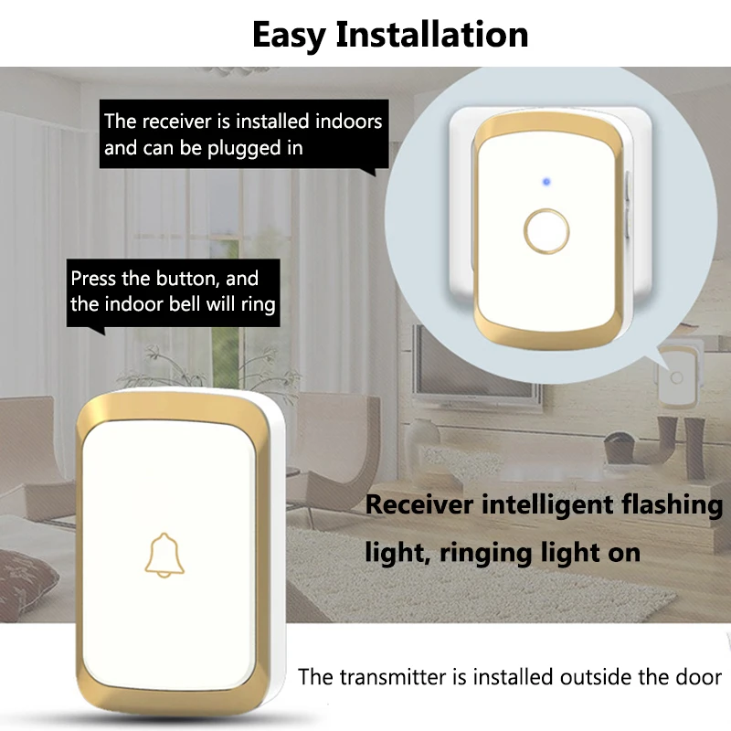 Wireless Doorbell Smart Home Welcome Door Bell Kit US EU Plug 300M Range 36 Ringtones 4 Level Volume Door Bell