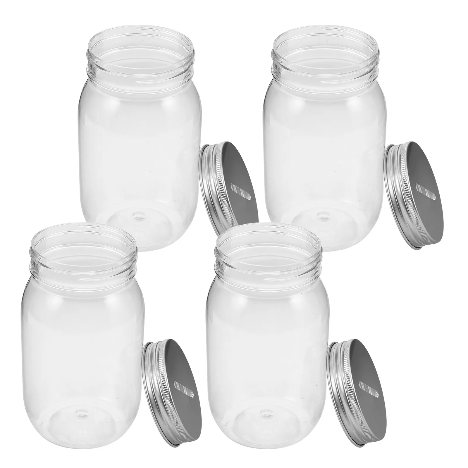 4Pcs Clear Plastic Saving Jars Silver Slotted Lids Money Banks for Teens Adults Transparent Coin Piggy Mason Storage