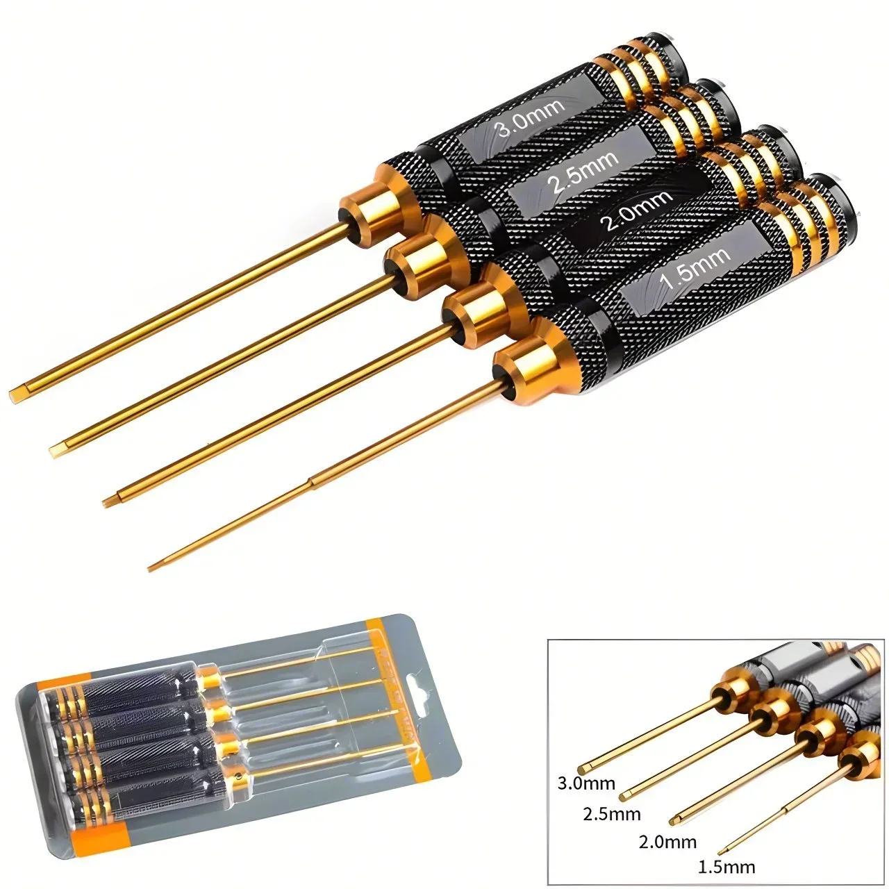 

4PCS RC Tools Hex Screw Driver Set Titanium Plating Hardened 1.5 2.0 2.5 3.0mm Screwdriver Hex Key For RC Helicopter Car Rc Toys