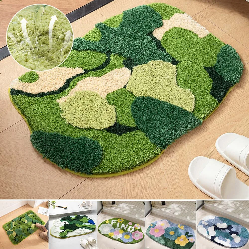 

Light Luxury Moss Flocked Carpet Tufted Bathroom Non-slip Absorbent Floor Cute Mat Soft Microfiber Carpet Entrance Door Cute Mat