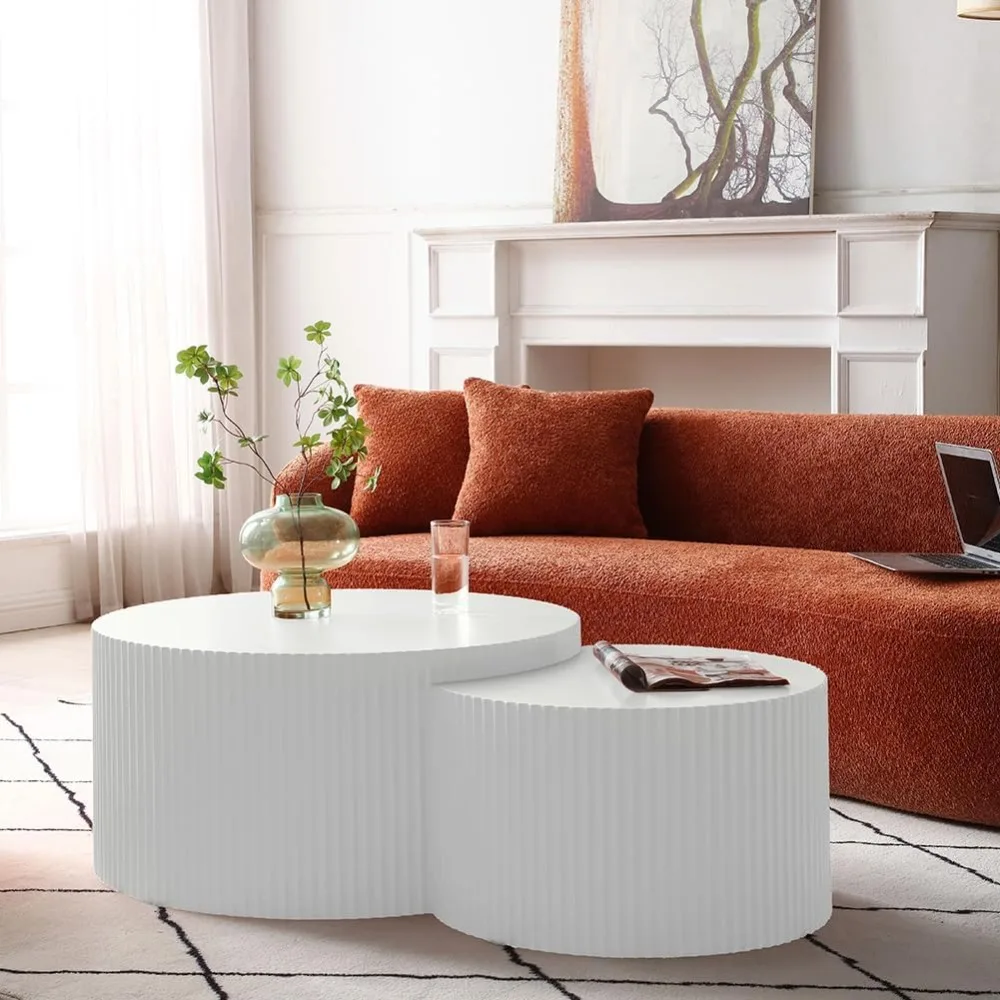 طاولات القهوة المتداخلة البيضاء الحديثة - مجموعة فريدة من نوعها مكونة من قطعتين للمساحات الصغيرة وغرفة المعيشة #4