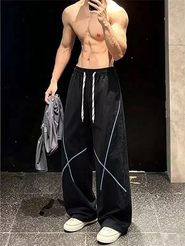 

Hasselblad Color Block Quick Dry Summer Thin Ice Silk Casual Pants Men's American Fitness Loose Wide Leg Pants