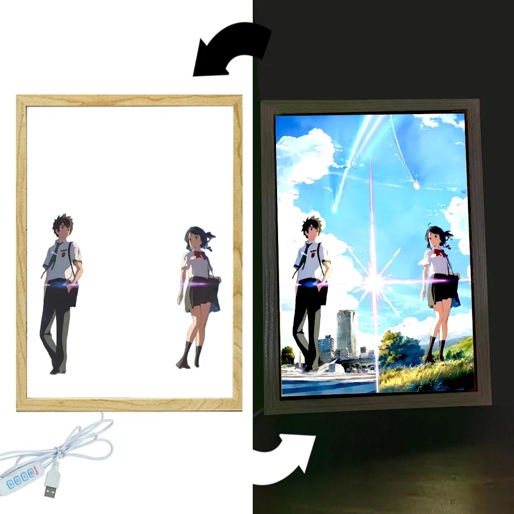 Your Name Light Painting Anime Night Light Photo Frame Cartoon Led Lights Bedroom Home Decor Ramadan 2025 Friend Gift Moon Lamp