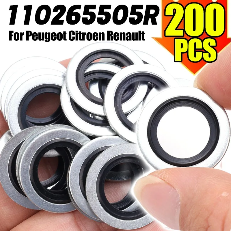 200~10Pcs Car Oil Pan Drain Plug Aluminum Alloy Fluororubber For Renault Bonded Seal Washer Gasket Car Accessories 110265505R