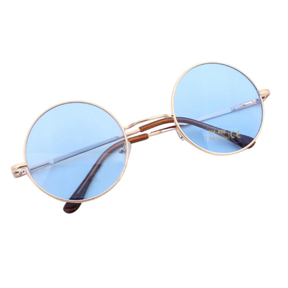 

Colored Round Oversized Sunglasses Uv400 Protection Retro Gold Frame Blue Eyeglass Lightweight Durable Plastic Resin Fashionable