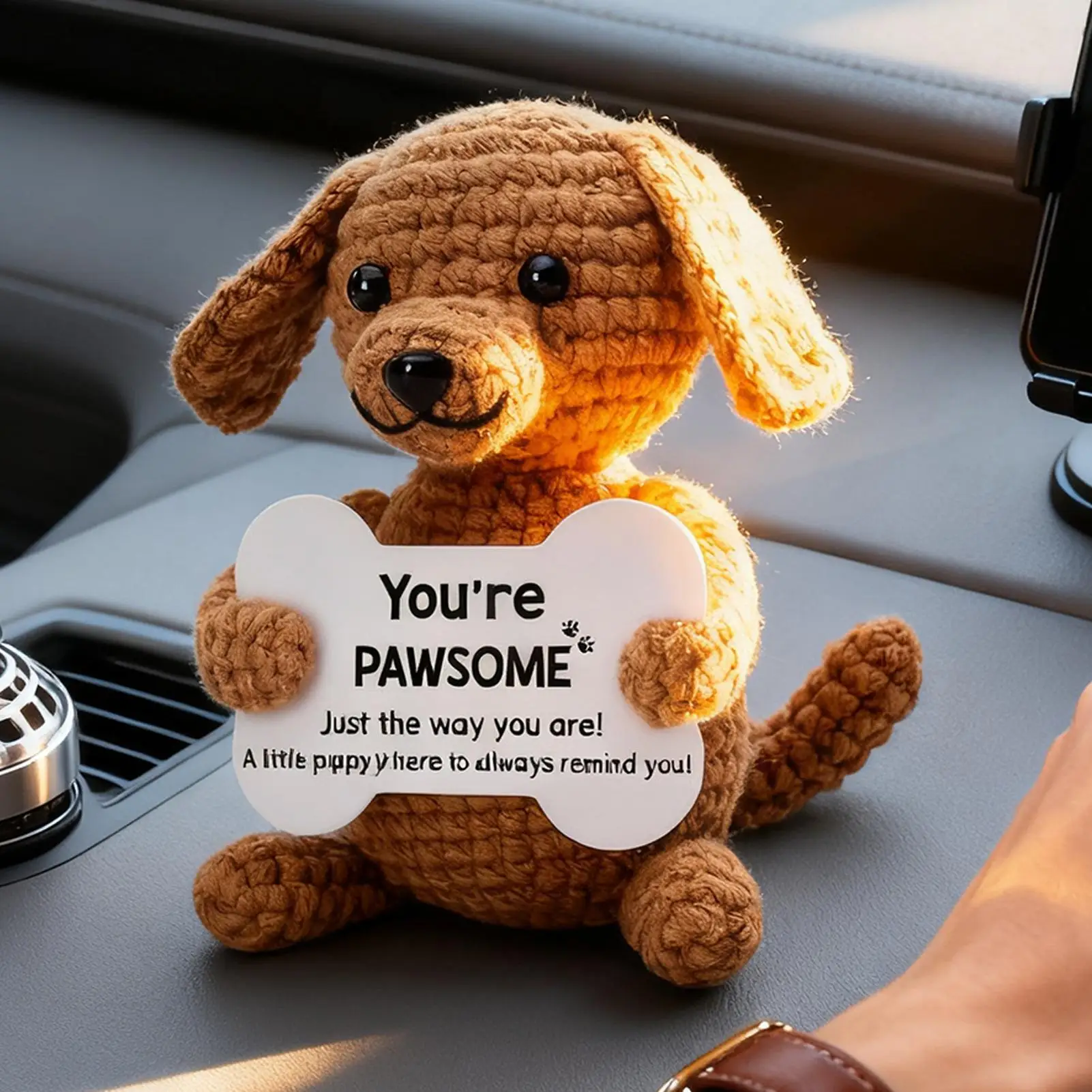 Positive Energy Pocket Hugs Crochet Doll Mini Handmade Knitted Plush Puppy Funny Support Gift With Card