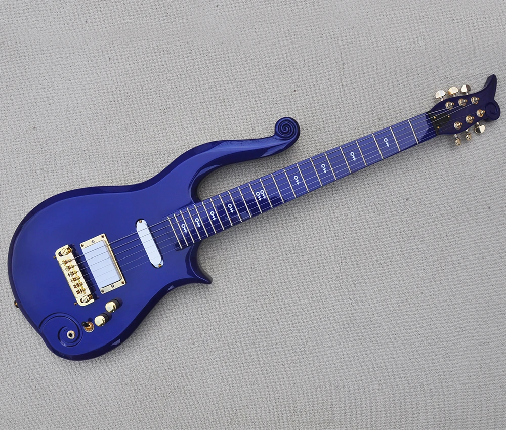 

6 Strings Navy Blue Electric Guitar with CNC Carved Body,Upside Down Bridge,Gold Hardware,Customizable