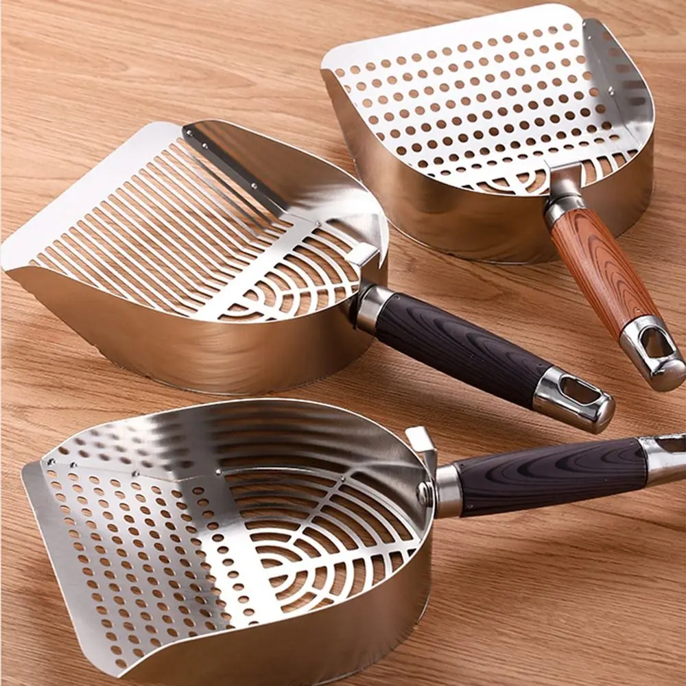 الفولاذ المقاوم للصدأ القط القمامة مغرفة مقبض طويل قوي شبكة الحيوانات الأليفة النفايات مجرفة قبضة مريحة سريع غربال القط أنبوب غربلة أداة #4