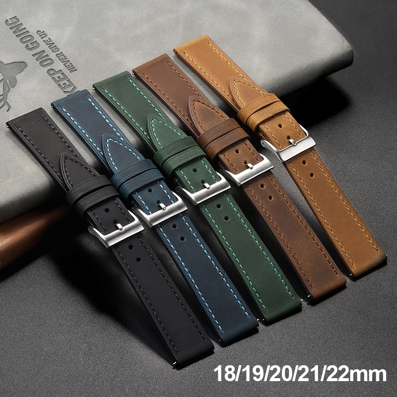 Vintage Cowhide Watch Strap Quick Release Watchband 18mm 19mm 20mm 21mm 22mm Smart Watch Strap Bracelet Men Women Accessories