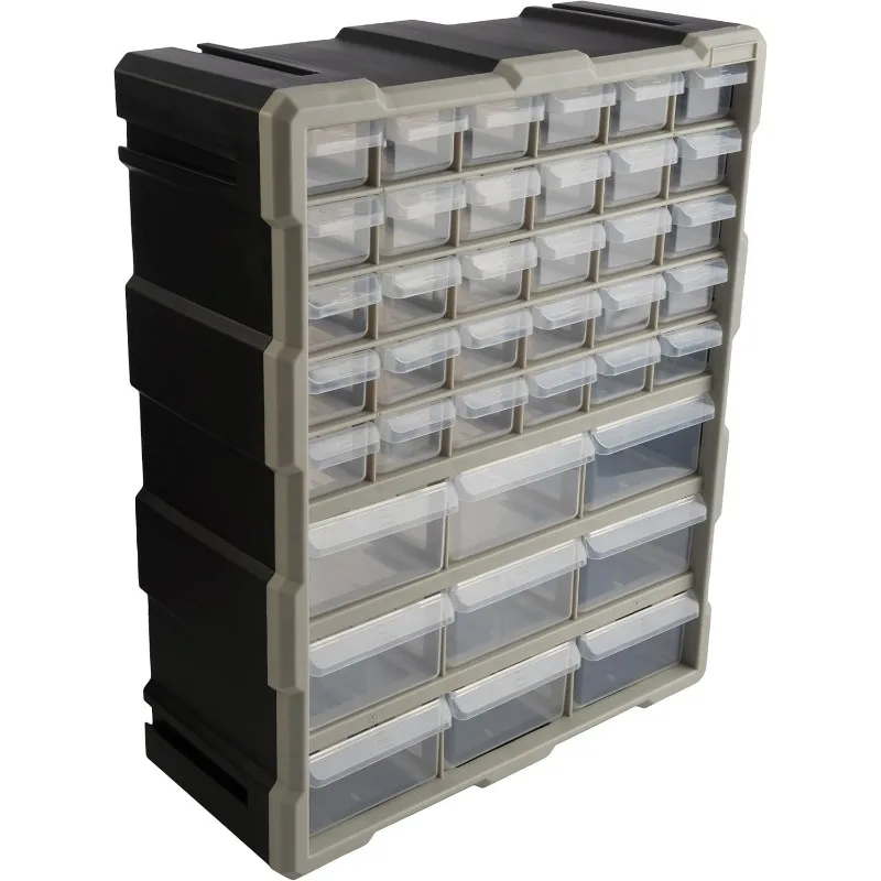 39-Drawer Plastic Small Parts Organizer - Desktop or Wall Storage Drawers for Organizing Hardware, Crafts, Garage