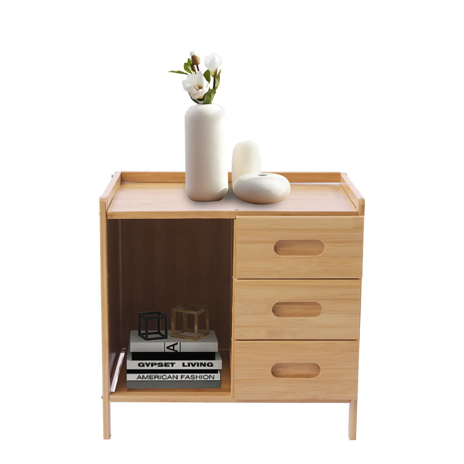 3 Tiers Bedside Table Natural Bamboo End Side Organizer Nightstand Storage Box