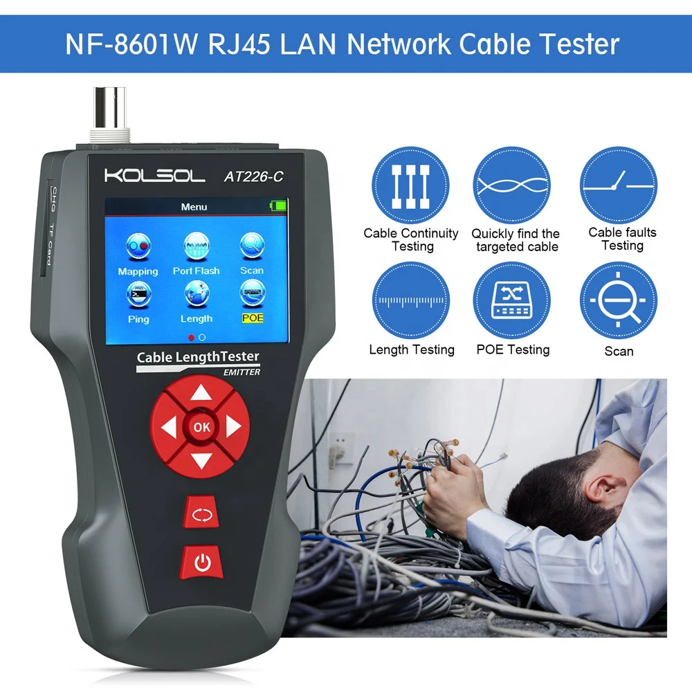 ODM Noyafa NF-8601W RJ45 LAN Network Cable Tester UTP STP Diagnose Tone Tracer BNC PING/POE RJ11 Telephone Wire Tracker