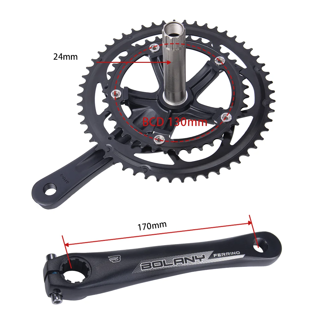 BOLANY Road Bike Crankset 130BCD 170mm Double Gear 53-39T BB68 Hollow Bicycle Double Chainrings Crank MTB Accessories