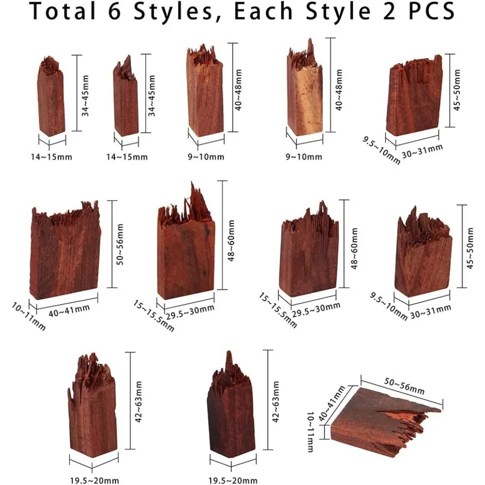 12 sztuk połamanych drewnianych kawałków drewna sandałowego łamane drewniane z kołkiem do oczu poręcze do rzemiosło żywiczne epoksydowego naszyjnik