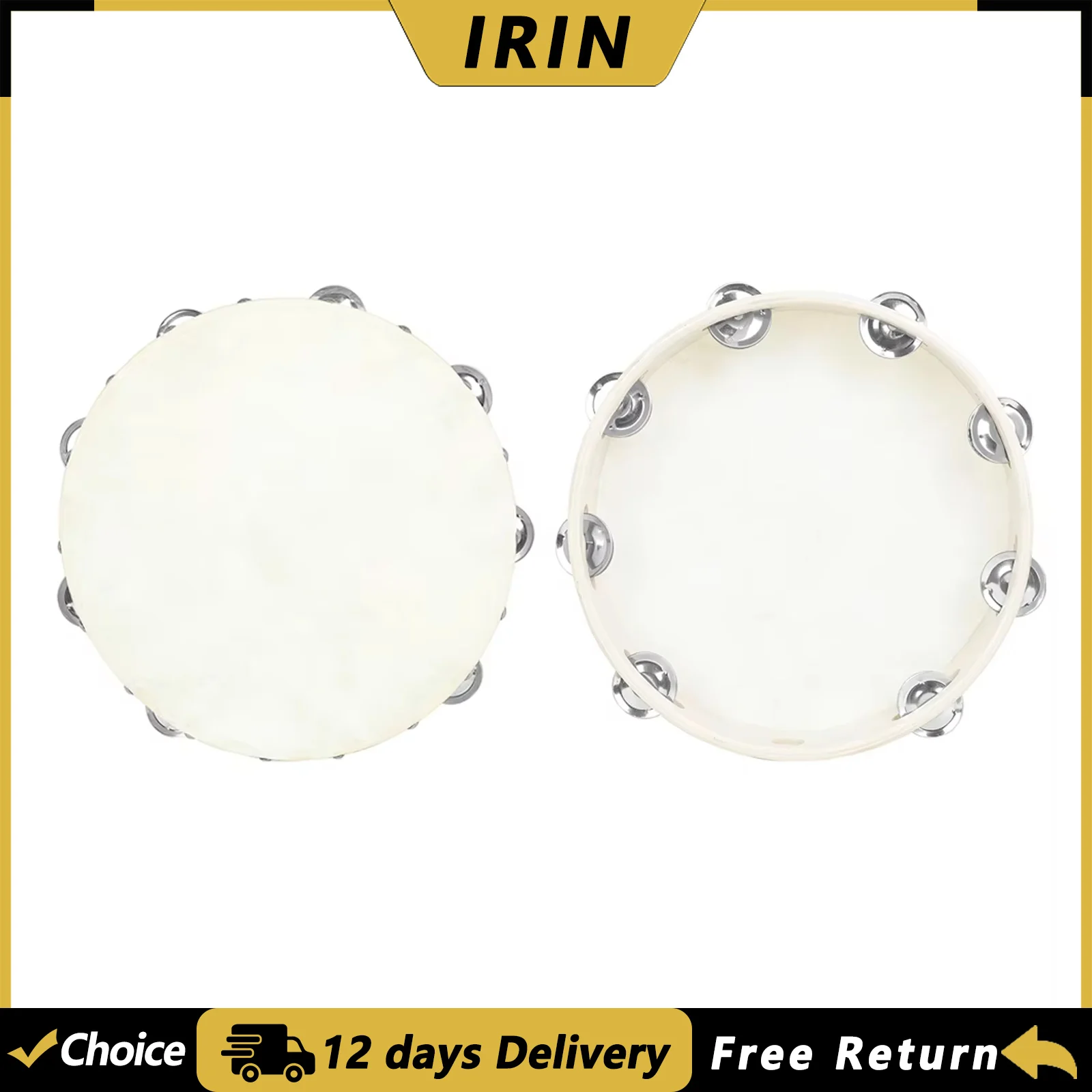 IRIN 8/10 Inch Tambourine Orff Sheepskin Drum Wood Tambour Panderos Bell Jingles Percussion Musical Instruments Christmas Gift
