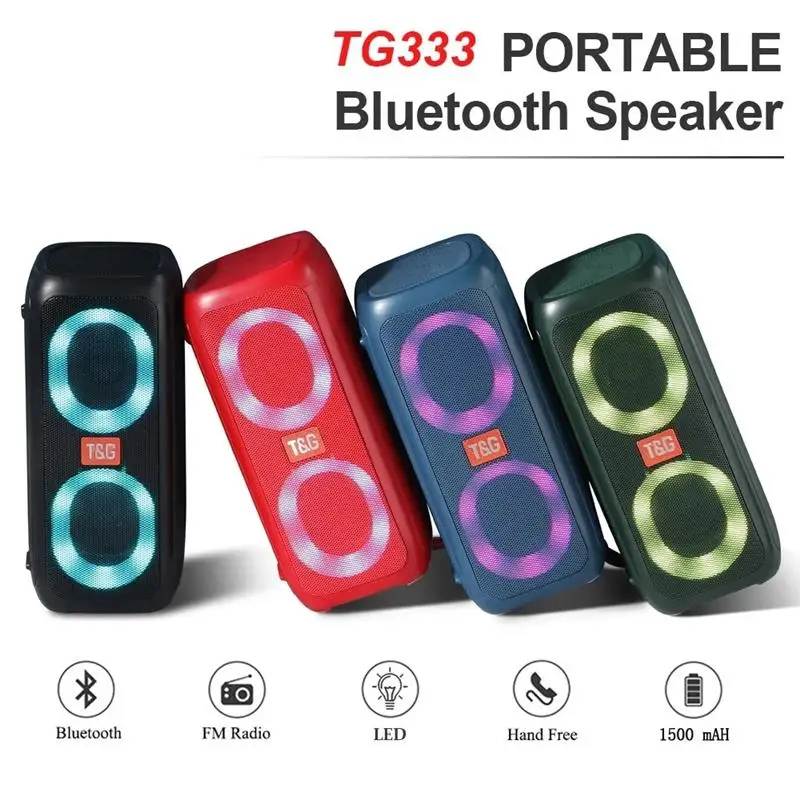 TG333 Caixa De Som Bluetooth Speaker Dual Music Player Card Outdoor Wireless Subwoofer RGB Colorful Light with FM Radio AUX