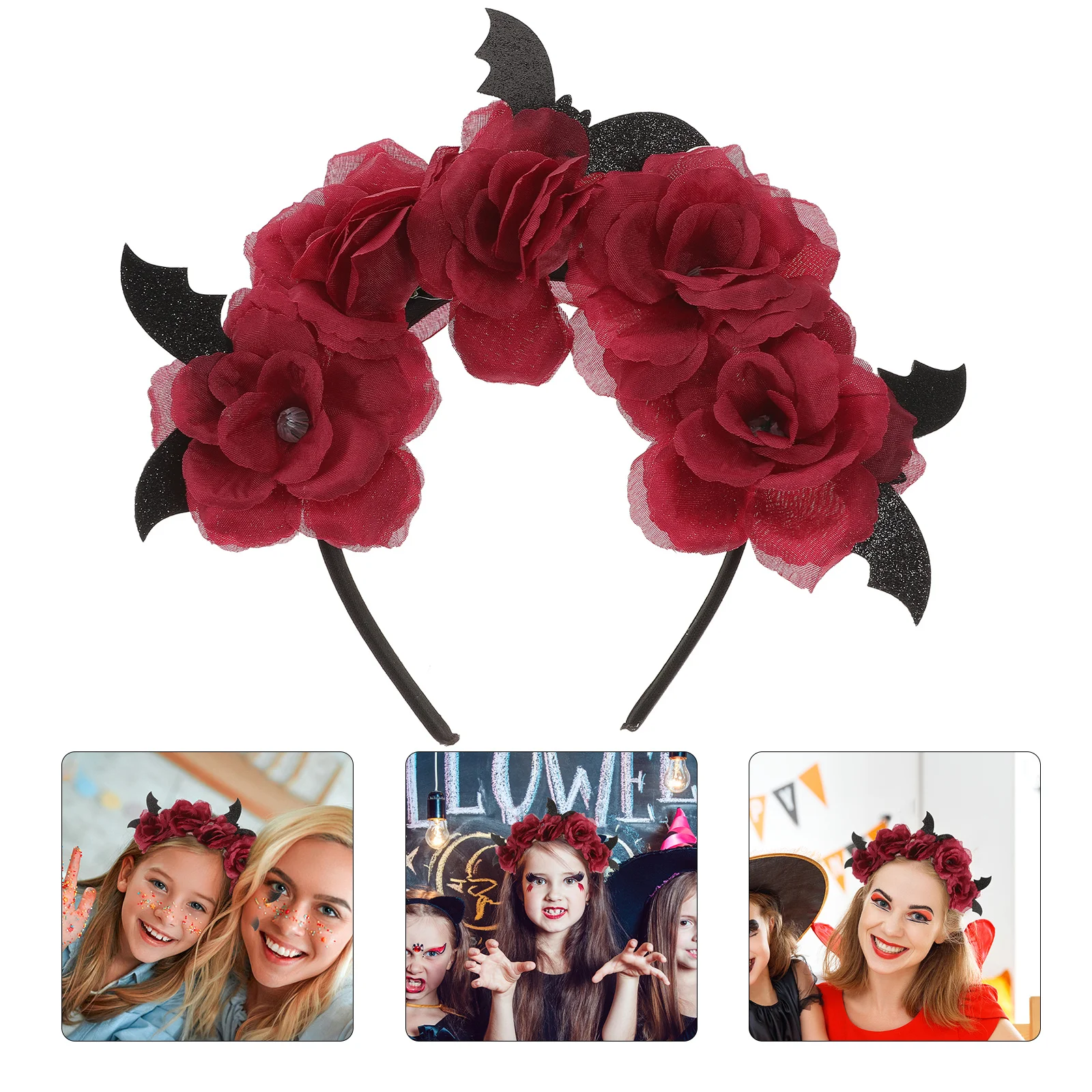 

Halloween Rose Hair Hoop Bat Design Headband Party Accessory for Women Girls Fashion Gift Halloween Headband Flower Headdress