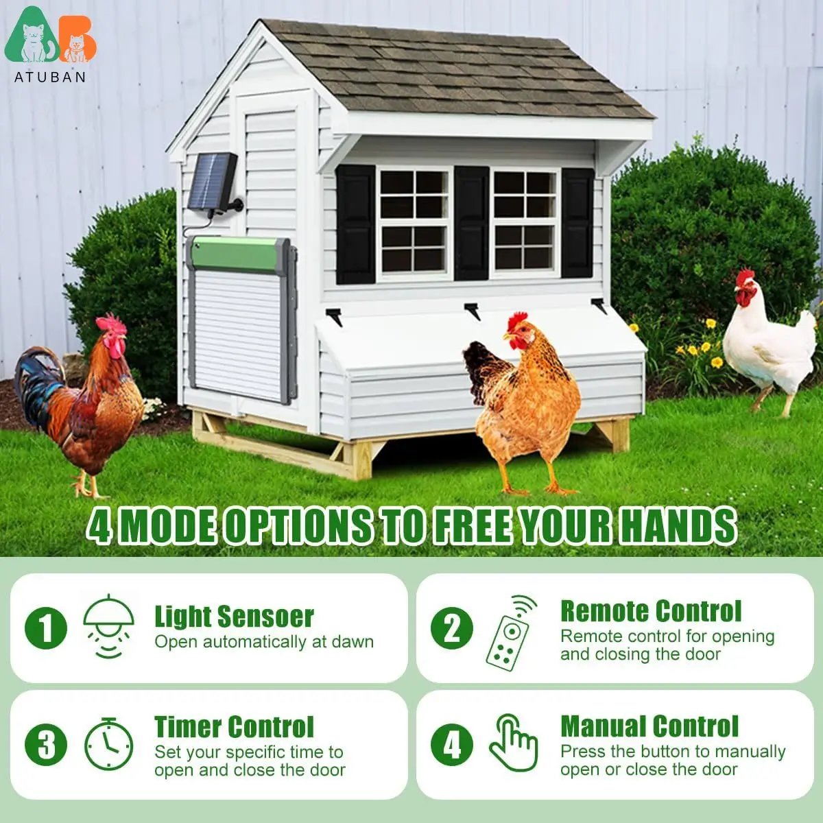 Automatic Chicken Coop Door Opener with Remote,Solar Powered Auto Chicken Coop Door with Timer&Light Sensor for Chickens Ducks