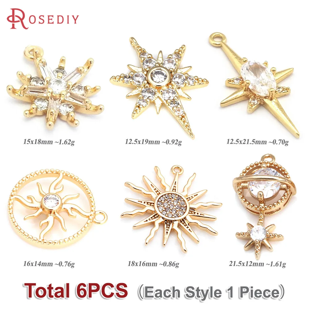 Total 6PCS (Each Style 1 Piece) Mixed Star Charms Pendants High Quality Necklace Earrings Diy Jewelry Rosediy official-website