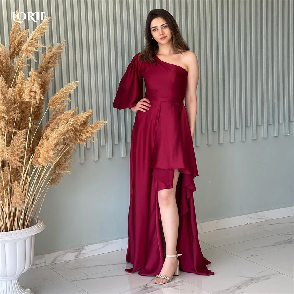 

LORIE Claret-Red Formal Evening Dresses One Shoulder Ruched A-Line Celebrity Party Gowns Irregular Slit Saudi Arabia Prom Dress