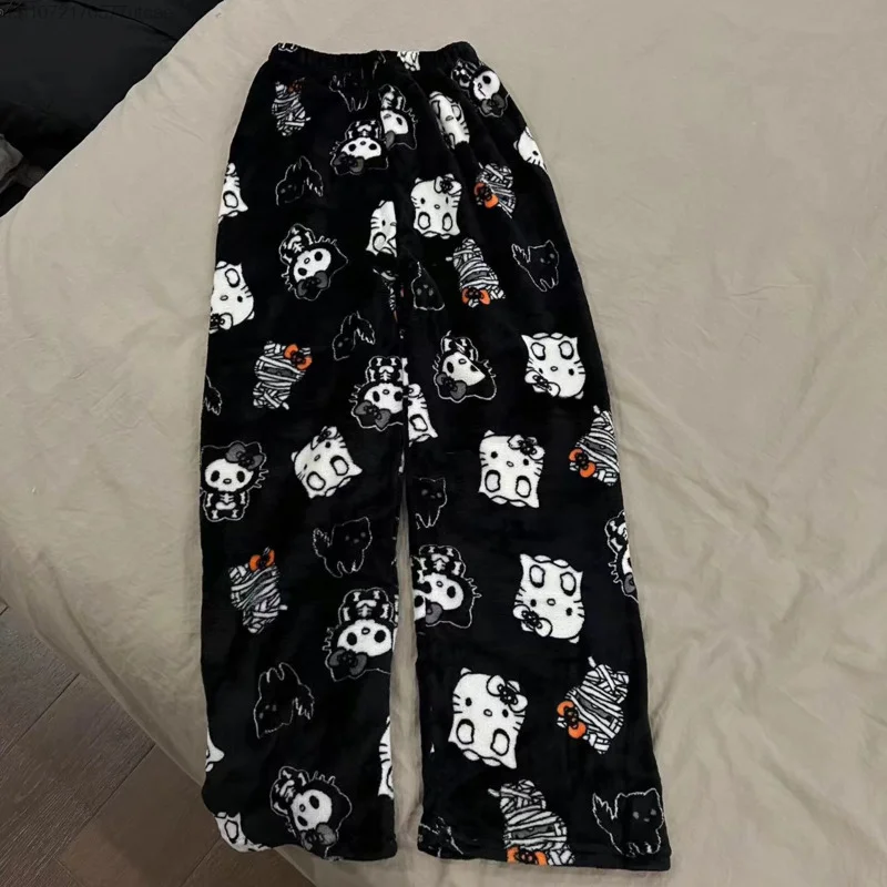 Sanrio Hello Kitty Christmas Skeleton Goth Punk Casual Pants Cute Cartoon Print Calf-Length Pajama Pants Girls Autumn Home Pants