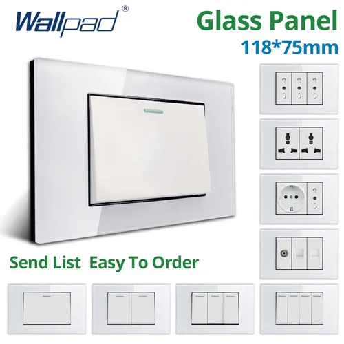 Wallpad Panel de vidrio templado blanco interruptor de luz de pared UE Reino Unido italiano Chile enchufe botón basculante 118*75mm 16A AC110-250V