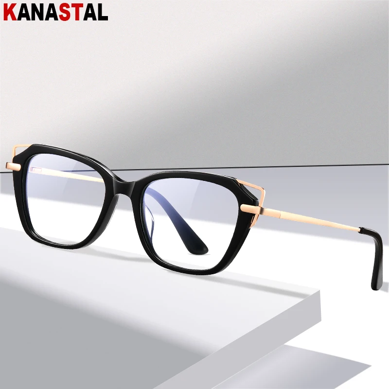 

Women Blue Light Blocking Glasses Plate Metal Alien Computer Eyewear Lady Anti Ray Prescription Optical Reading Eyeglasses Frame