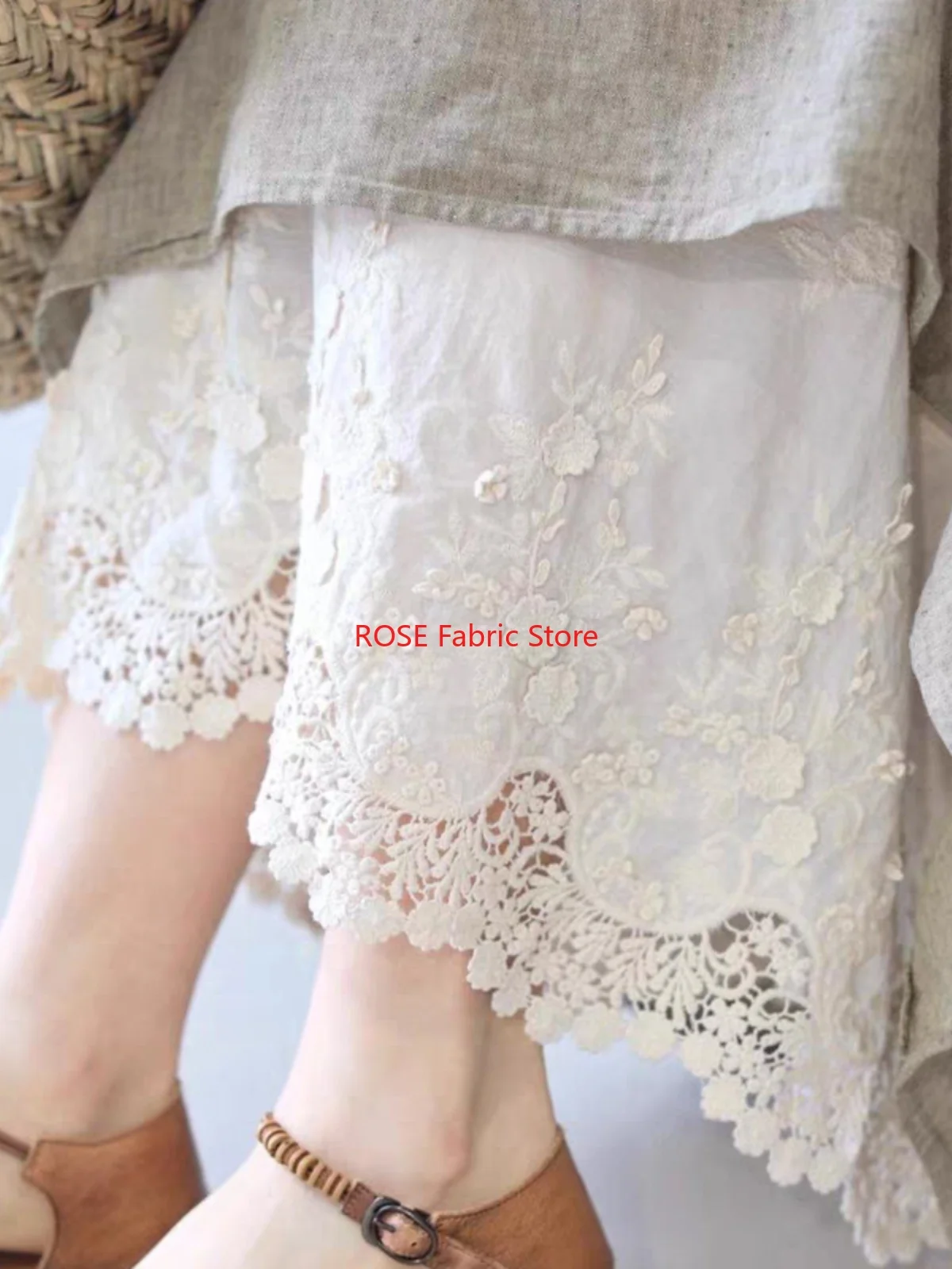 Tessuto ricamato in puro cotone bianco sporco per tende tovaglie e abbigliamento Accessori per cucire fatti a mano fai-da-te Larghezza 1,3 m