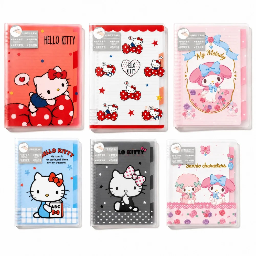 Genuine Sanrio A5 B5 PP Loose Leaf Binder Notebook Hello Kitty My Melody Hard Cover Refillable Journal for School Notes Office