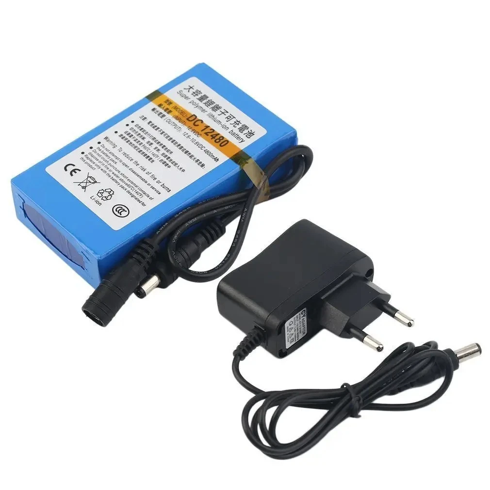 

12V Battery Pack 4800mah DC 12.6V Rechargeable Lithium Battery for CCTV Camera Camcorders Backup Power Cells + EU/US 1A Charger