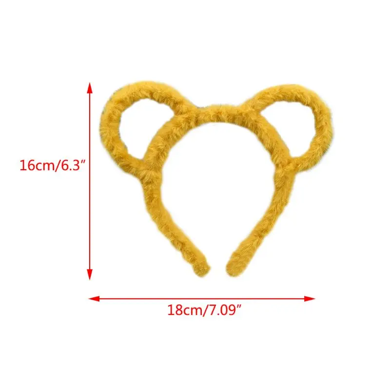 Korean Women Winter Thick Plush Headband Cute Round Mouse Bear Ears Hair Hoop Candy Color Makeup Metal Bandana Birthday Party