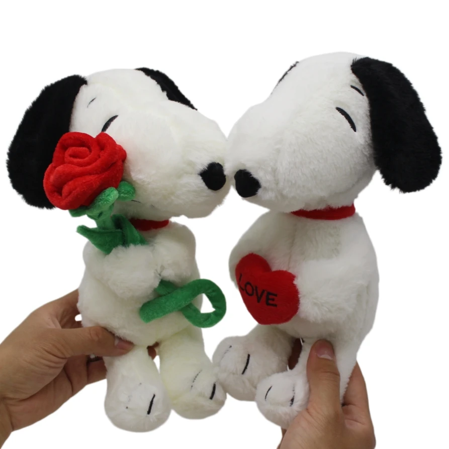 

1piece 25cm Peanuts snoopy hand with Rose love heart Plush soft toys snoopy dog stuffed dolls Valentine's Day For Girls Gift